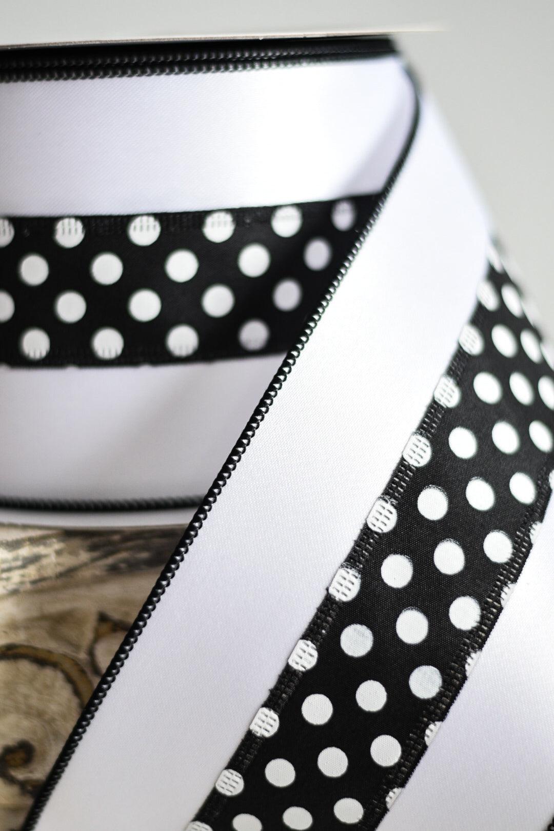 POLKA DOT TRIM - 4inX10YD / WHITE AND BLACK - Burlap and Bling Decor