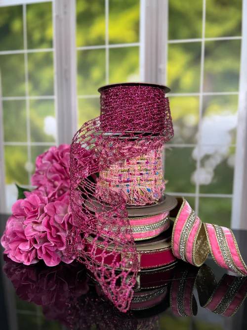 Purple and pink ribbons and flowers