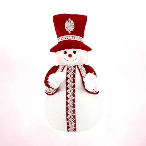 red lace peppermint snowman Christmas figurine