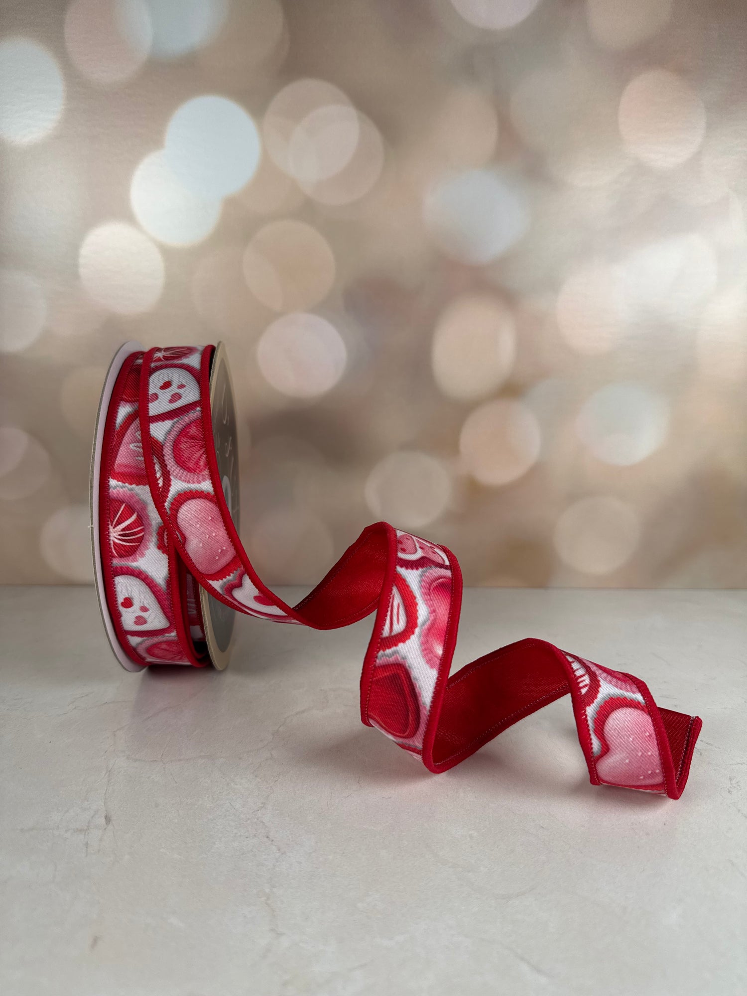 red and white heart 7/8” ribbon