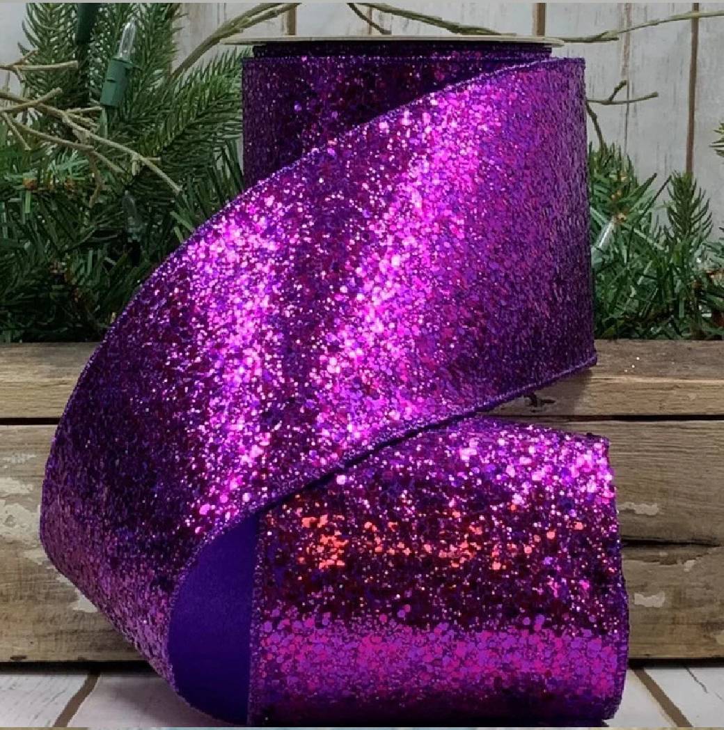4-inch ribbon in purple glitter