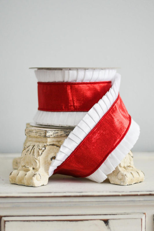 RUFFLE BORDER 4" X 10YD / RED WHITE - Burlap and Bling Decor