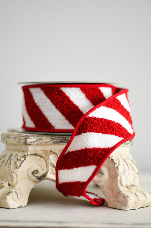 TERRY CANDY STRIPES 2.5"X5YD / RED WHITE - Burlap and Bling Decor