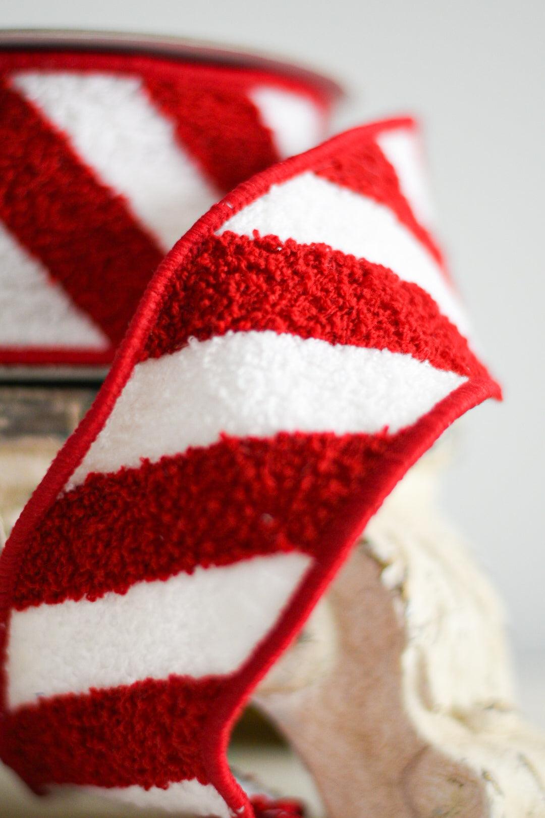 TERRY CANDY STRIPES 2.5"X5YD / RED WHITE - Burlap and Bling Decor
