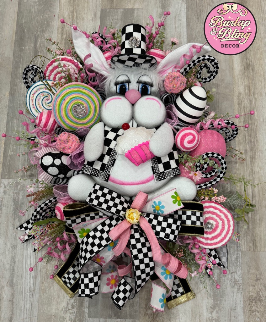 Checkered Bunny Wreath