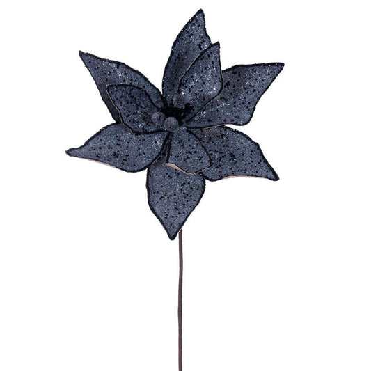 21.5" Black Sequin Poinsettia - Burlap and Bling Decor