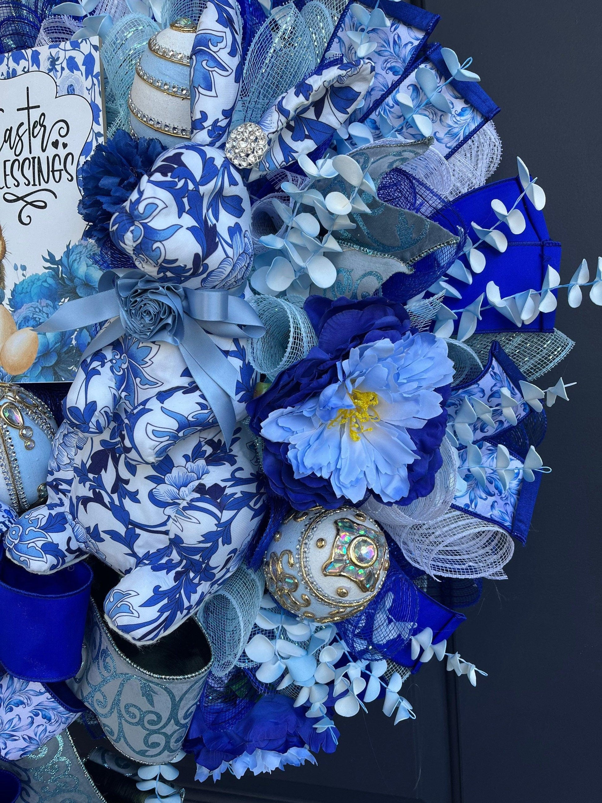 Easter Wreath Blue Decor - Burlap and Bling Decor
