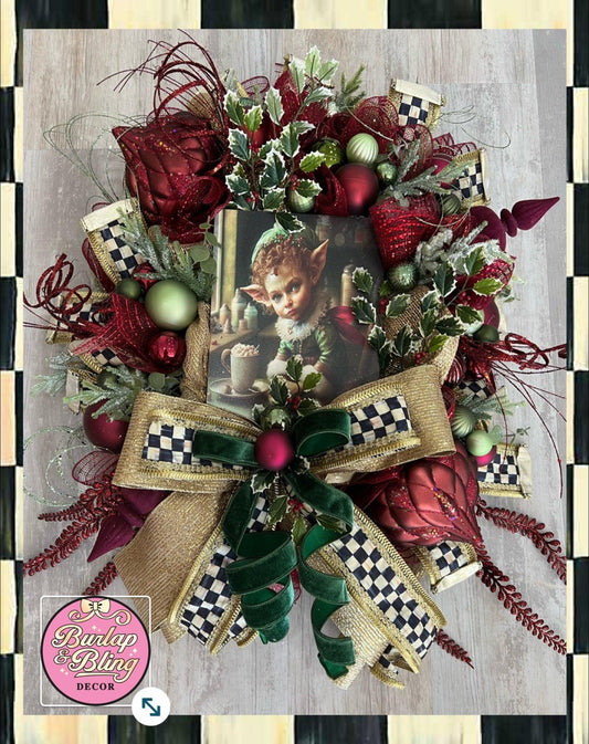 Elegant Elf Holiday Wreath - Burlap and Bling Decor