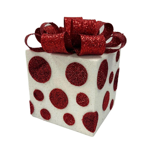 Polka Spotted Gift Box Ornament - Burlap and Bling Decor